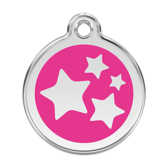 Red Dingo Stainless Steel Engraved Dog Tag Stars Hot Pink
