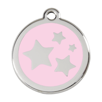Red Dingo Stainless Steel Engraved Dog Tag Stars Pink