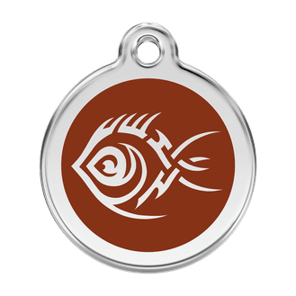 Red Dingo Stainless Steel Engraved Dog Tag Tribal Fish Brown