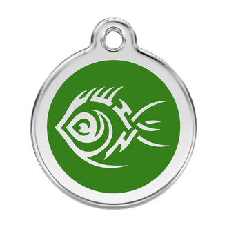 Red Dingo Stainless Steel Engraved Dog Tag Tribal Fish Green