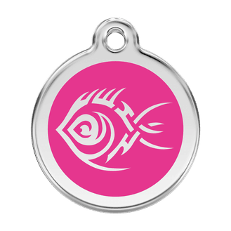 Red Dingo Stainless Steel Engraved Dog Tag Tribal Fish Hot Pink