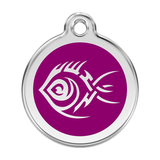 Red Dingo Stainless Steel Engraved Dog Tag Tribal Fish Purple
