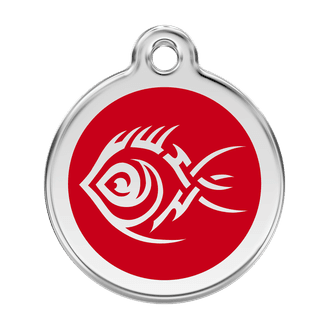 Red Dingo Stainless Steel Engraved Dog Tag Tribal Fish Red