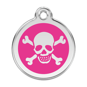 Red Dingo Stainless Steel Engraved Dog Tag Cross Bone Hot Pink