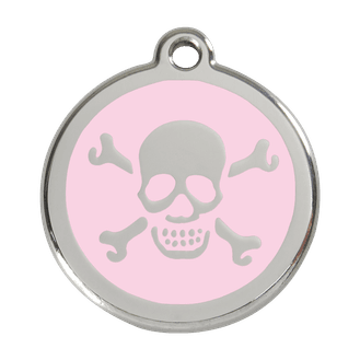 Red Dingo Stainless Steel Engraved Dog Tag Cross Bone Pink