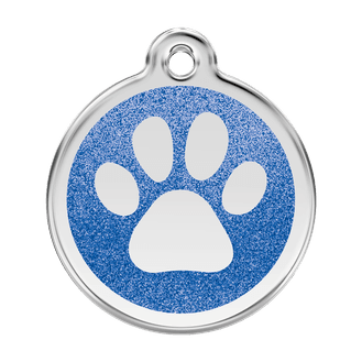 Red Dingo Glitter Engraved Dog Tag Paw Print Navy
