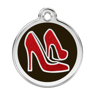 Red Dingo Glitter Engraved Dog Tag Red Shoe Black