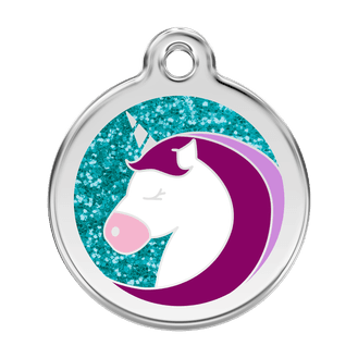Red Dingo Glitter Engraved Dog Tag Unicorn Aqua