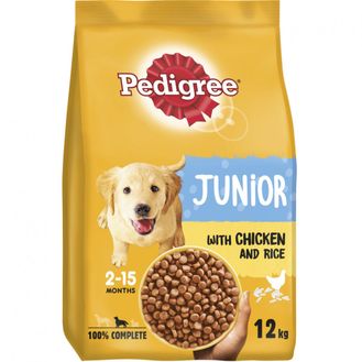 Pedigree Junior Medium Dry Dog Food Complete With Chicken And Rice 12kg