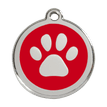 Red Dingo Stainless Steel Engraved Dog Tag Paw Print Red additional 1