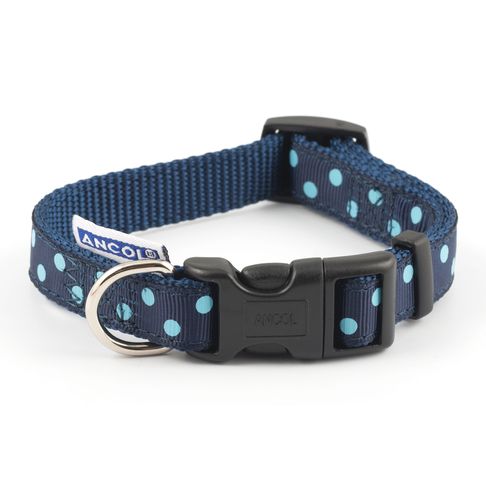 Ancol Vintage Blue Polka Dot Nylon Adjustable Dog Collar