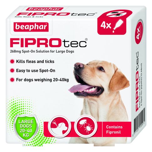 Beaphar FIPROtec Flea &amp; Tick Spot On Large Dog (20-40kg) - 4 Treatments