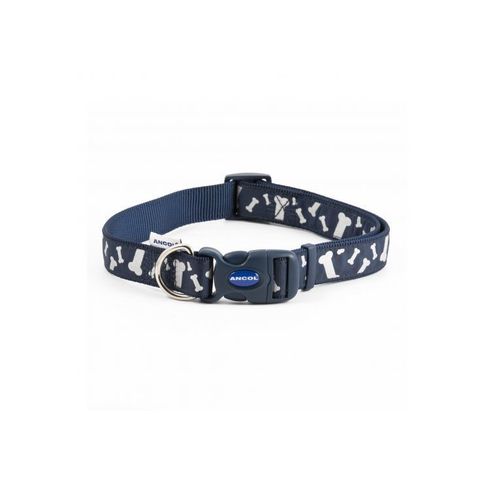 Ancol Heritage Paw &amp; Bone Reflective Bone Blue Dog Collar