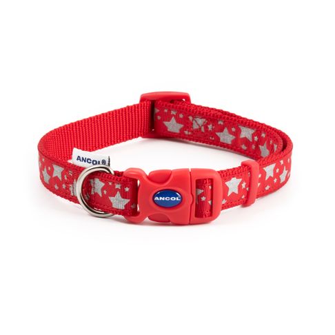 Ancol Fashion Reflective Stars Red Adjustable Dog Collar