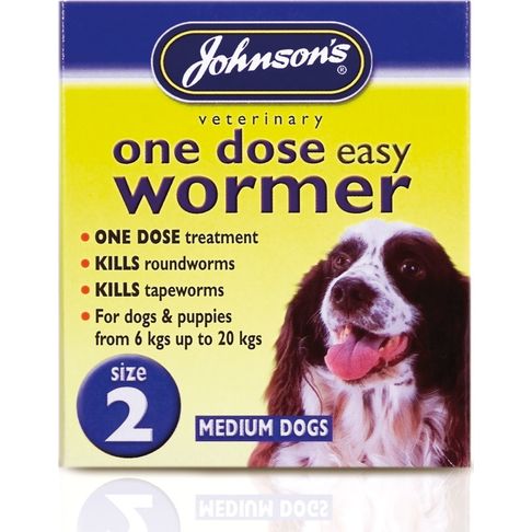 Johnson's One Dose Easy Wormer for Dogs - Size 2 (Medium Dogs 6 - 20kg) 2 tablets