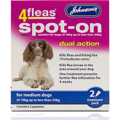Johnson's 4fleas Spot-On Dual Action For Medium Dogs - 10 to 25kg - 2 Treatments