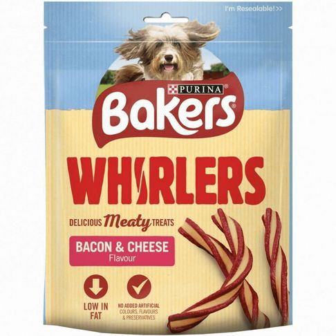 6 x 130g Bakers Dog Treat Bacon And Cheese Whirlers