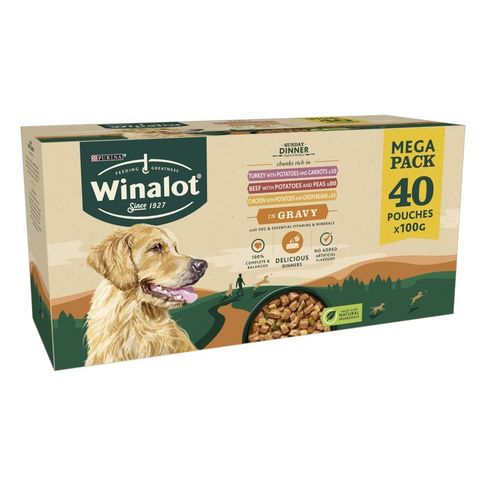 40 x Winalot Sunday Dinner Dog Food Pouches Mixed in Gravy 100g