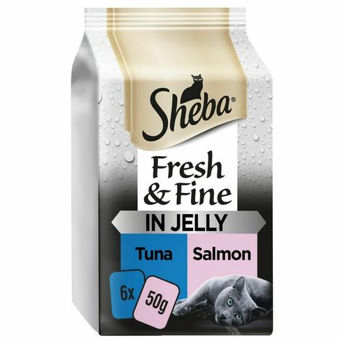 6 x Sheba Fresh &amp; Fine Wet Cat Food Pouches Tuna &amp; Salmon in Jelly 50g