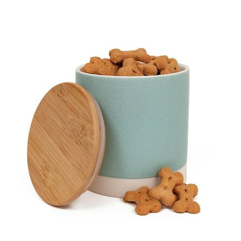 Great&amp;Small Teal Stoneware Dog Treat Jar with Bamboo Lid