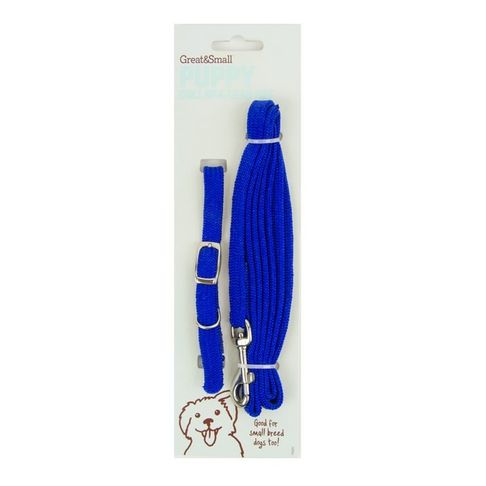 Great&amp;Small Puppy Blue Collar &amp; Lead Set