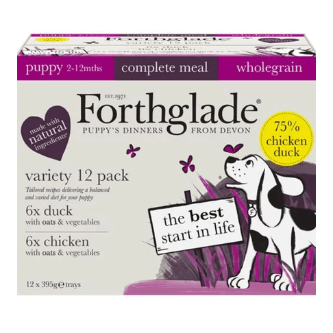 12 x Forthglade Chicken &amp; Duck Complete Puppy Wet Dog Food Variety Pack 395g