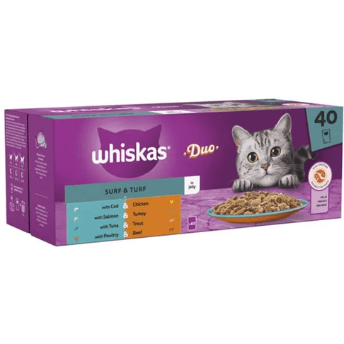 Whiskas 1+ Adult Duo Pouches Surf &amp; Turf In Jelly Wet Cat Food