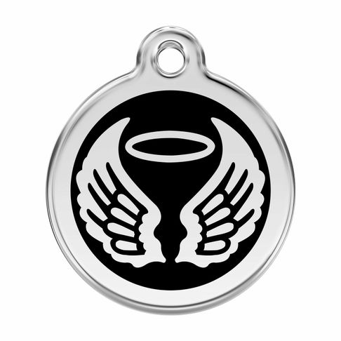 Red Dingo Stainless Steel Engraved Dog Tag Angel Wings Black
