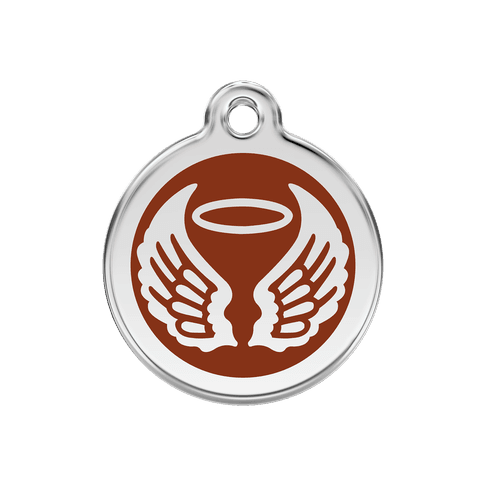 Red Dingo Stainless Steel Engraved Dog Tag Angel Wings Brown