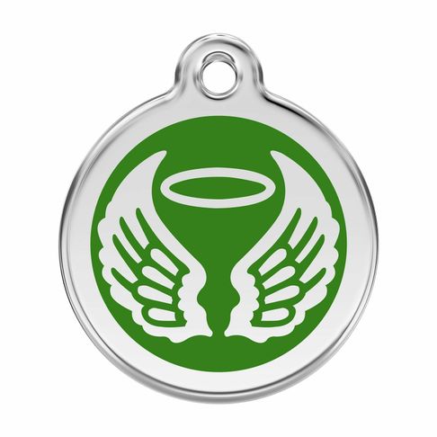 Red Dingo Stainless Steel Engraved Dog Tag Angel Wings Green