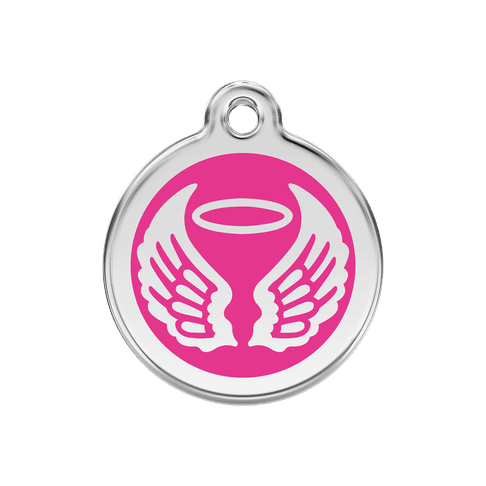 Red Dingo Stainless Steel Engraved Dog Tag Angel Wings Hot Pink