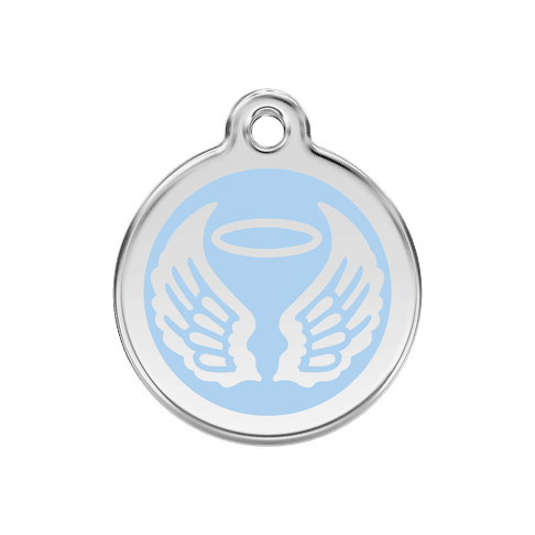 Red Dingo Stainless Steel Engraved Dog Tag Angel Wings Light Blue