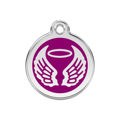 Red Dingo Stainless Steel Engraved Dog Tag Angel Wings Purple