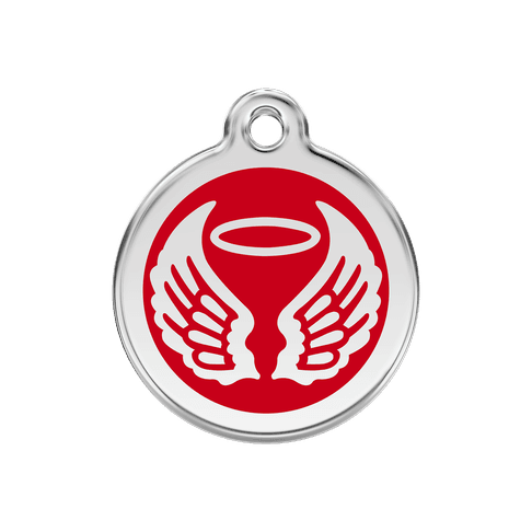 Red Dingo Stainless Steel Engraved Dog Tag Angel Wings Red