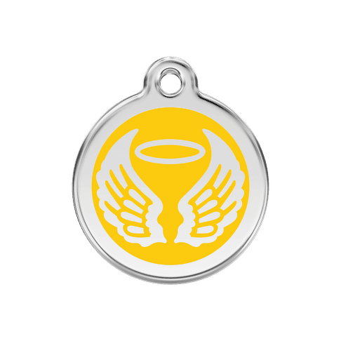 Red Dingo Stainless Steel Engraved Dog Tag Angel Wings Yellow