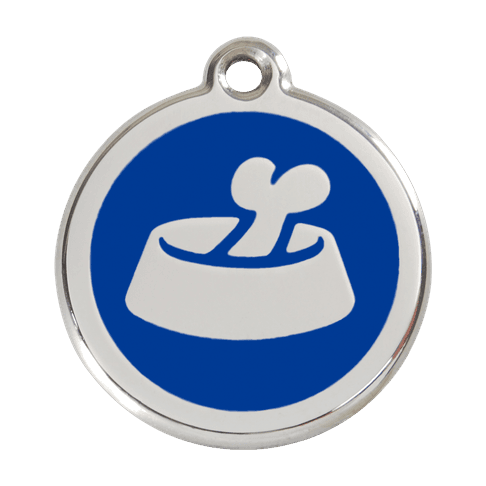 Red Dingo Stainless Steel Engraved Dog Tag Bone in Bowl Navy