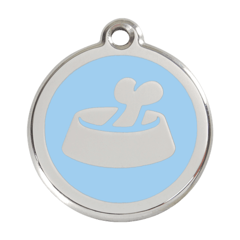 Red Dingo Stainless Steel Engraved Dog Tag Bone in Bowl Light Blue