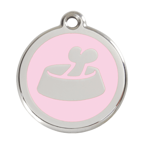 Red Dingo Stainless Steel Engraved Dog Tag Bone in Bowl Pink