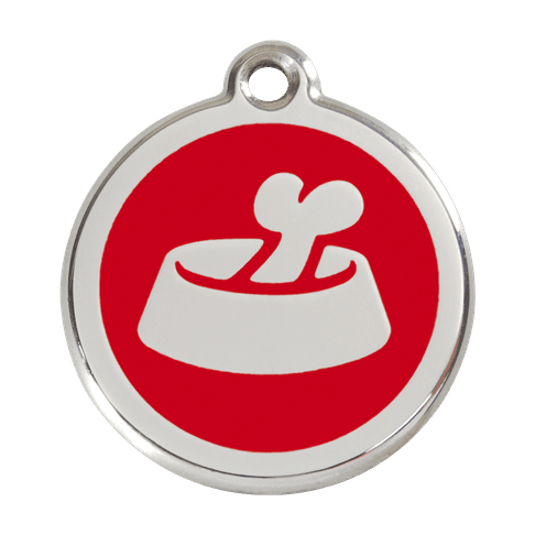 Red Dingo Stainless Steel Engraved Dog Tag Bone in Bowl Red