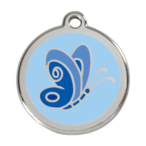 Red Dingo Stainless Steel Engraved Dog Tag Butterfly Light Blue