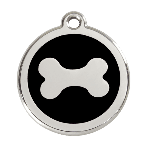 Red Dingo Stainless Steel Engraved Dog Tag Bone Black