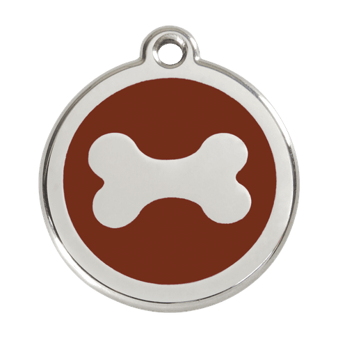 Red Dingo Stainless Steel Engraved Dog Tag Bone Brown