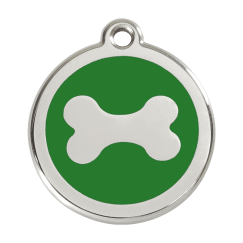 Red Dingo Stainless Steel Engraved Dog Tag Bone Green