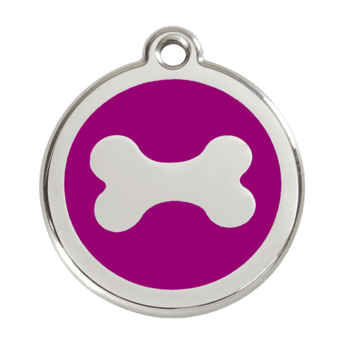 Red Dingo Stainless Steel Engraved Dog Tag Bone Purple