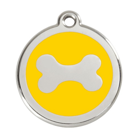 Red Dingo Stainless Steel Engraved Dog Tag Bone Yellow