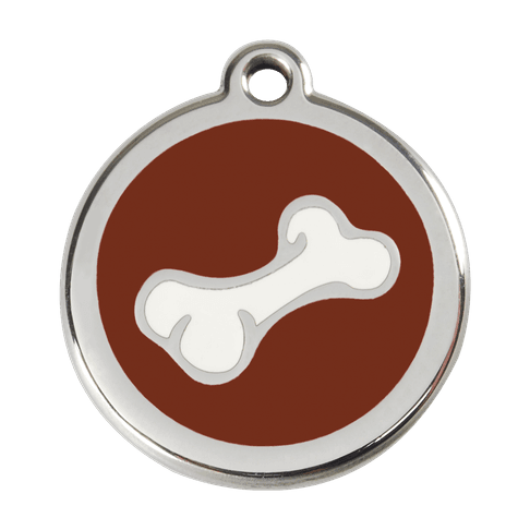 Red Dingo Stainless Steel Engraved Dog Tag Comic Bone Brown