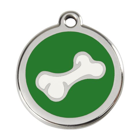 Red Dingo Stainless Steel Engraved Dog Tag Comic Bone Green