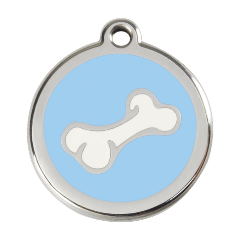 Red Dingo Stainless Steel Engraved Dog Tag Comic Bone Light Blue