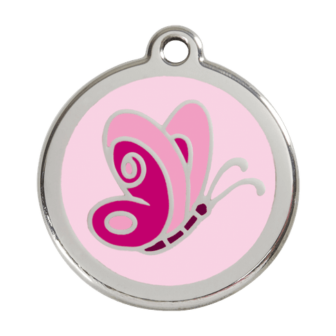Red Dingo Stainless Steel Engraved Dog Tag Butterfly Pink