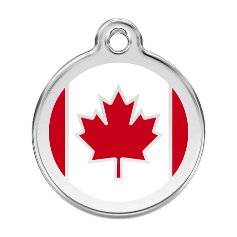 Red Dingo Stainless Steel Engraved Dog Tag Canadian Flag Red